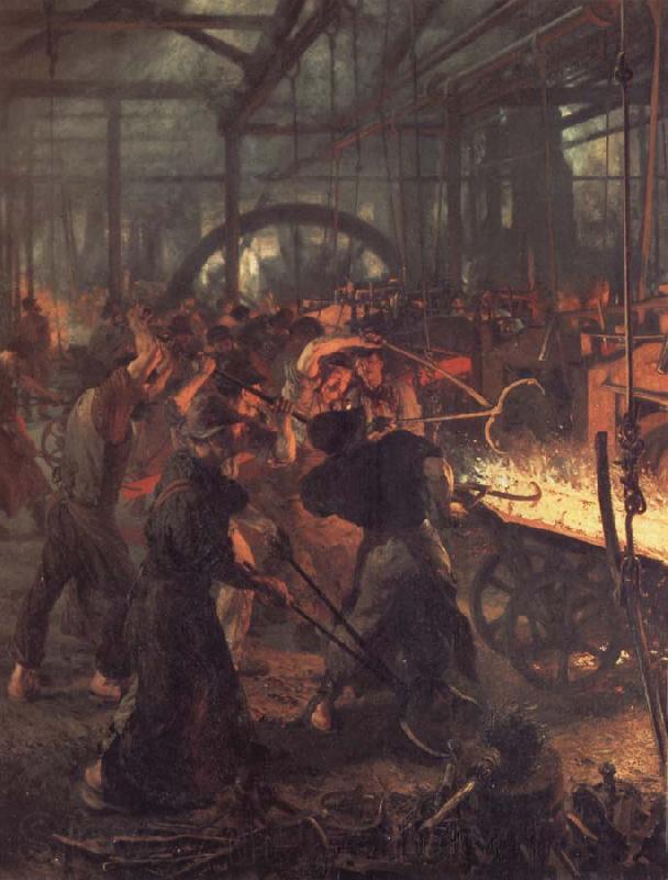 Adolph von Menzel Das Eisenwalzwerk,Ausschnitt:Einschieben des Blockes in das Walzwerk France oil painting art